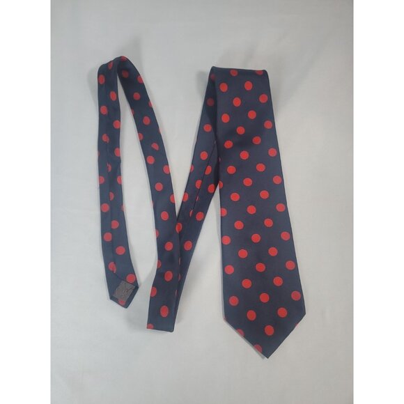 PIERRE BALMAIN Paris Luxury Men's 100% Italian Silk Tie Blue Red Dots - Picture 6 of 9